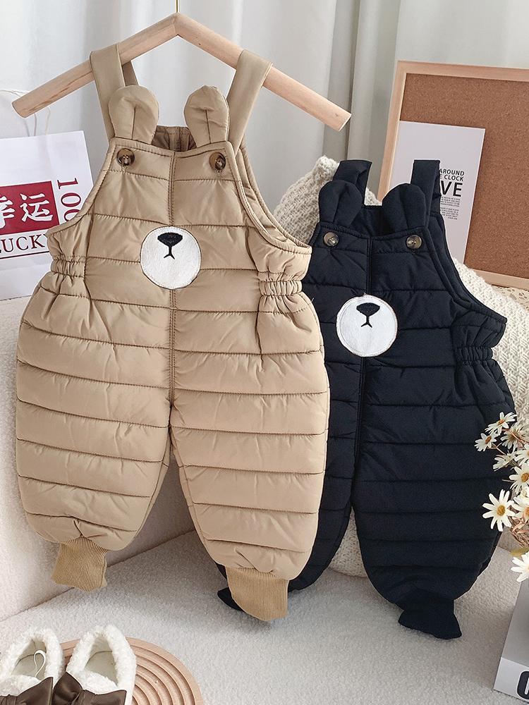 男童加绒背带裤儿童保暖洋气女宝宝冬季加厚棉裤可开裆婴儿羽绒棉