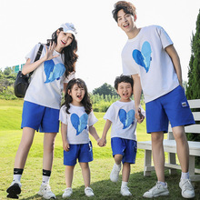 韩版亲子装夏季新款洋气短袖T恤一家三口凹凸立体爱心母子家庭装