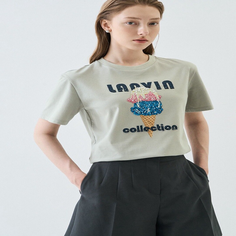 m0504100 韩版24春夏新重工钉珠亮片设计冰淇淋图案短袖t恤-阿里巴巴