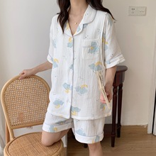 短袖哺乳睡衣夏季薄款纯棉纱布月子服夏天产后孕妇怀孕期两件套装