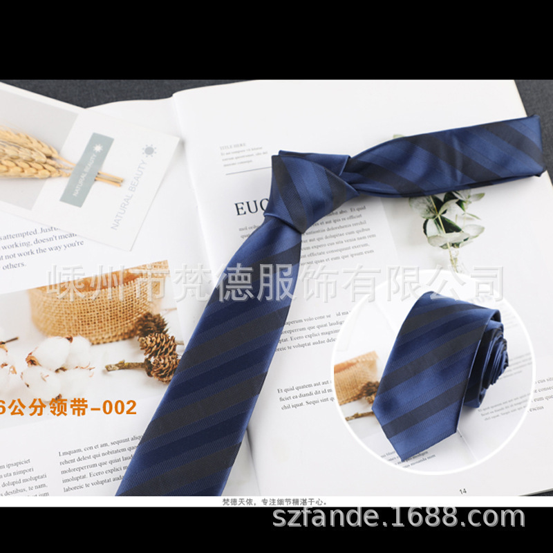 In Stock Narrow Men's Tie 6cm Korean Polyester Silk Striped Team Necktie Business Tie Factory Wholesale