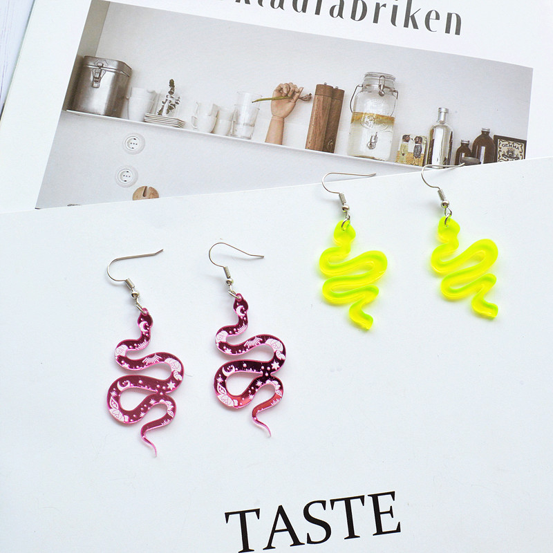 cross-border supply european and american acrylic snake earrings creative personalized funny disco tide fluorescent alternative earrings ear hook