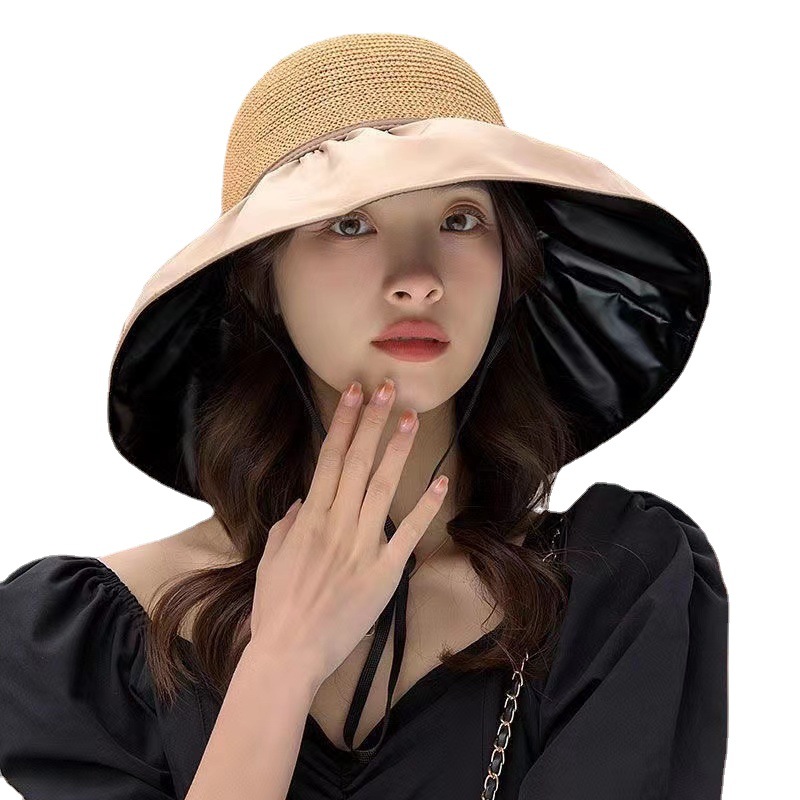 Hat Female Summer Net Red Sun Hat Big Brim Uv Protection Fisherman Black Glue Hat Korean Style Sun Protection Cover Face Sun Protection Hat