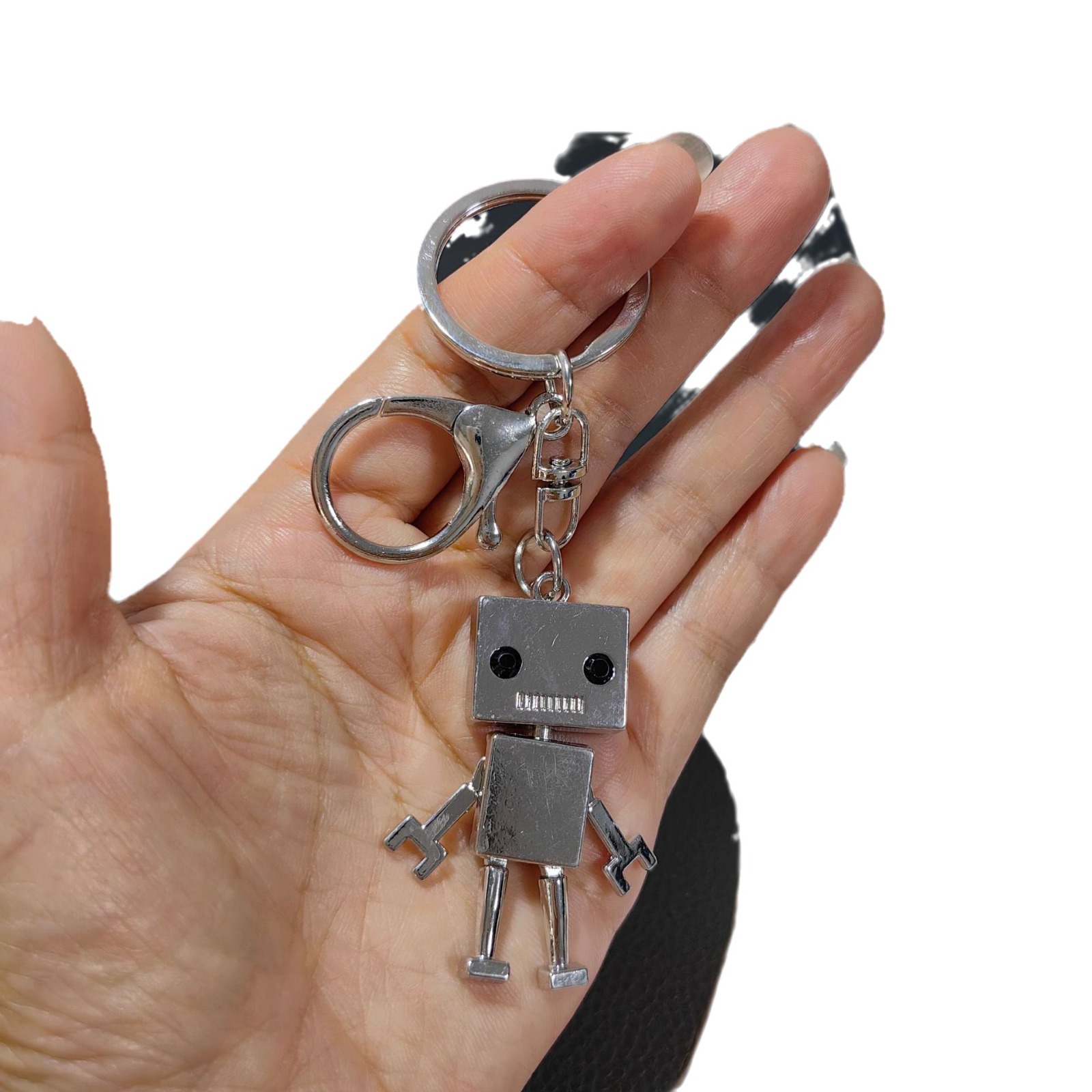 Cross-Border Hot Alloy Carton Robot Car Key Ring Big Head Movable Robot Keychain Pendant