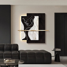黑白高级感客厅装饰画大幅沙发背景墙挂画抽象艺术人物玄关壁画灯
