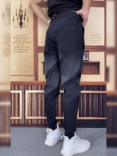 秋季男士渐变色条纹修身个性小脚裤2023新款时尚休闲牛仔裤男裤子