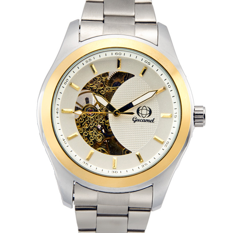 古驼时尚自动机械腕表镂空机械表男 夜光表针外贸男士手表
