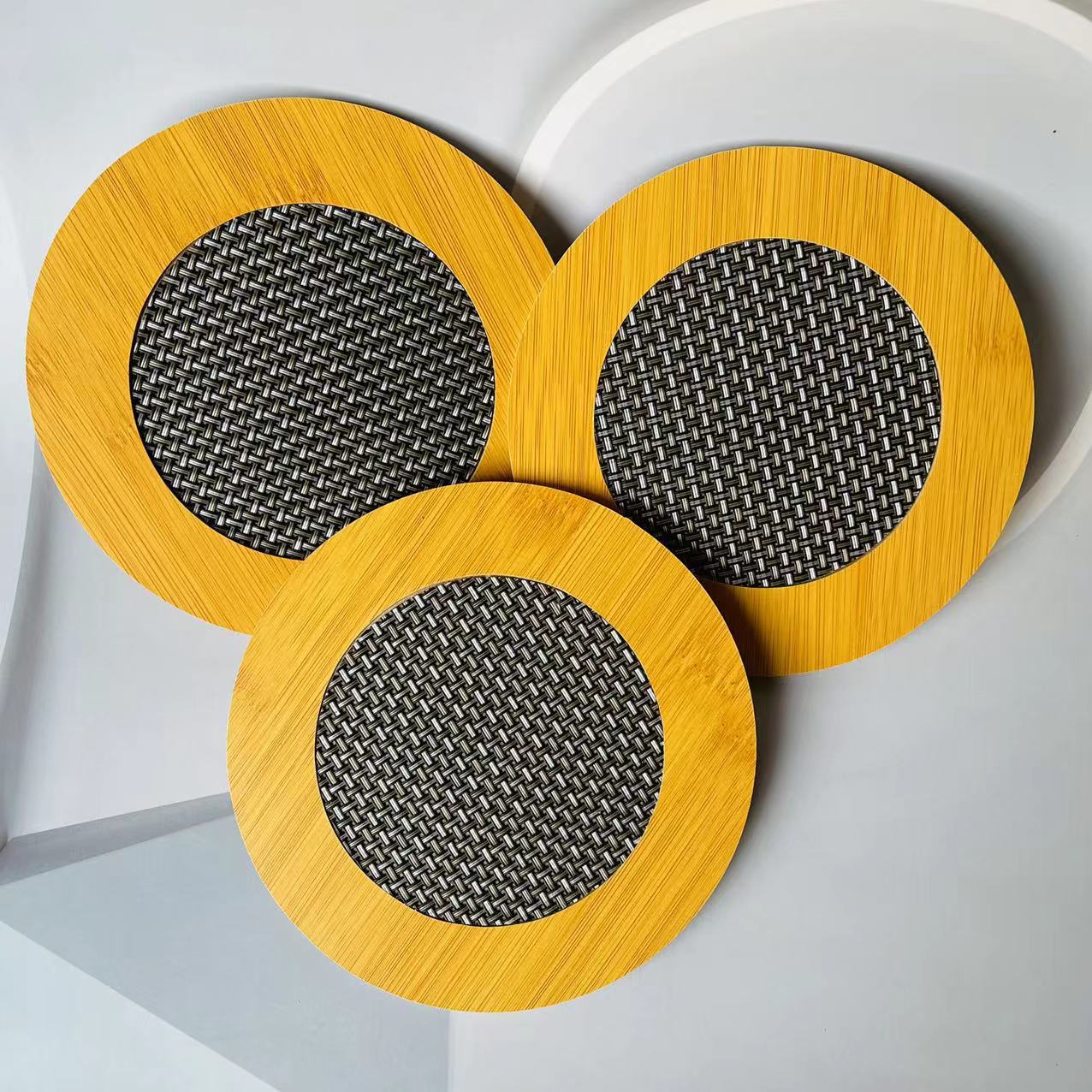 (round) Mesh Plate Heat Proof Mat Bamboo Household Insulation Mat Heat Proof Mat Printed Heat Shielding Pad Placemat Casserole Mat Coasters