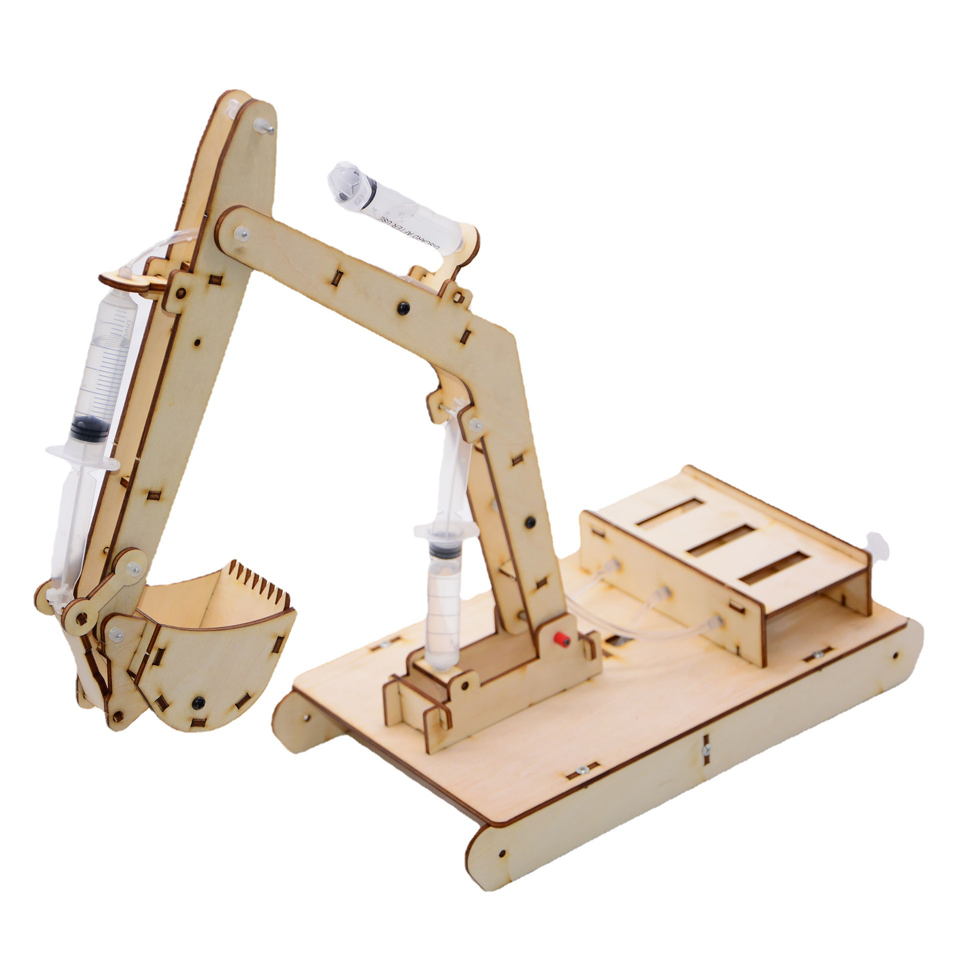 开拓号木制液压挖掘机模型儿童玩具木质科学实验steam小制作批发