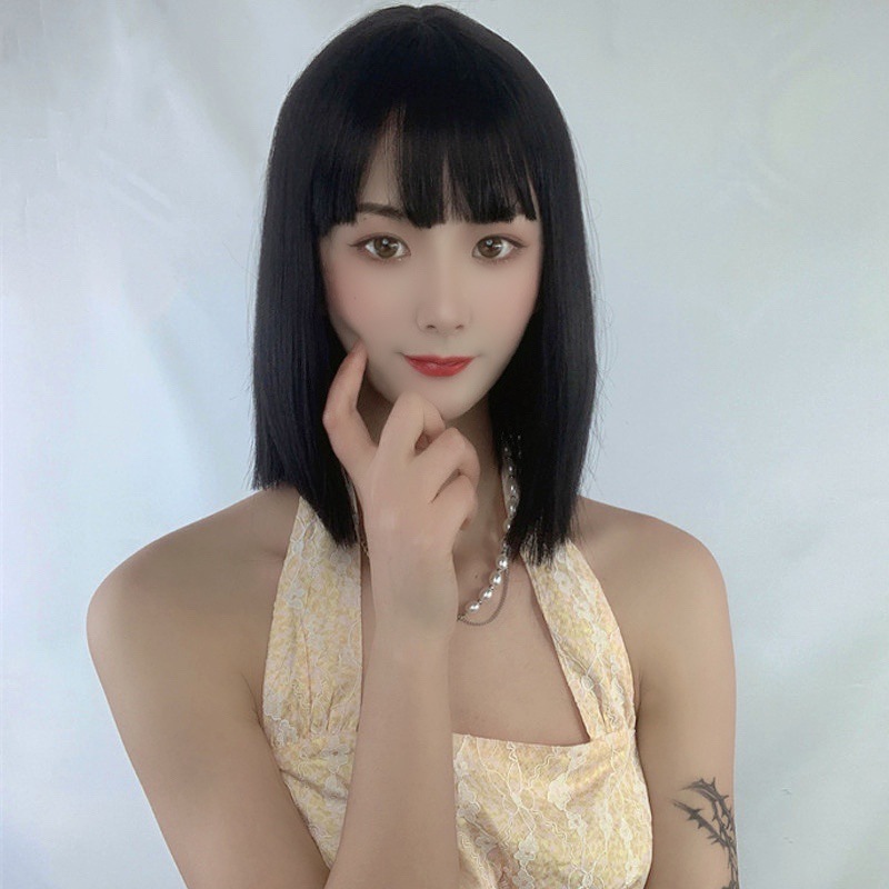 朋克风一刀齐假发女短发bobo头短直发自然逼真空气刘海修脸假发套
