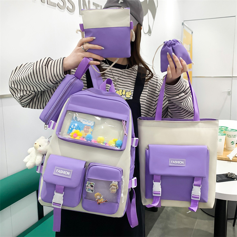 Hot Sale New Student Backpack Korean Style Fashion Preppy Style Junior High School Set of School Bag Large Capacity Travel Backpack