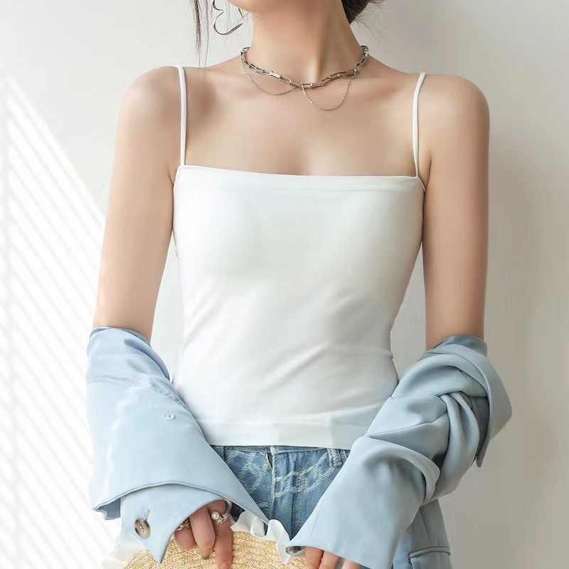 冰丝小吊带背心女带胸垫一体美背内搭外穿一字肩抹胸裹胸夏季薄款