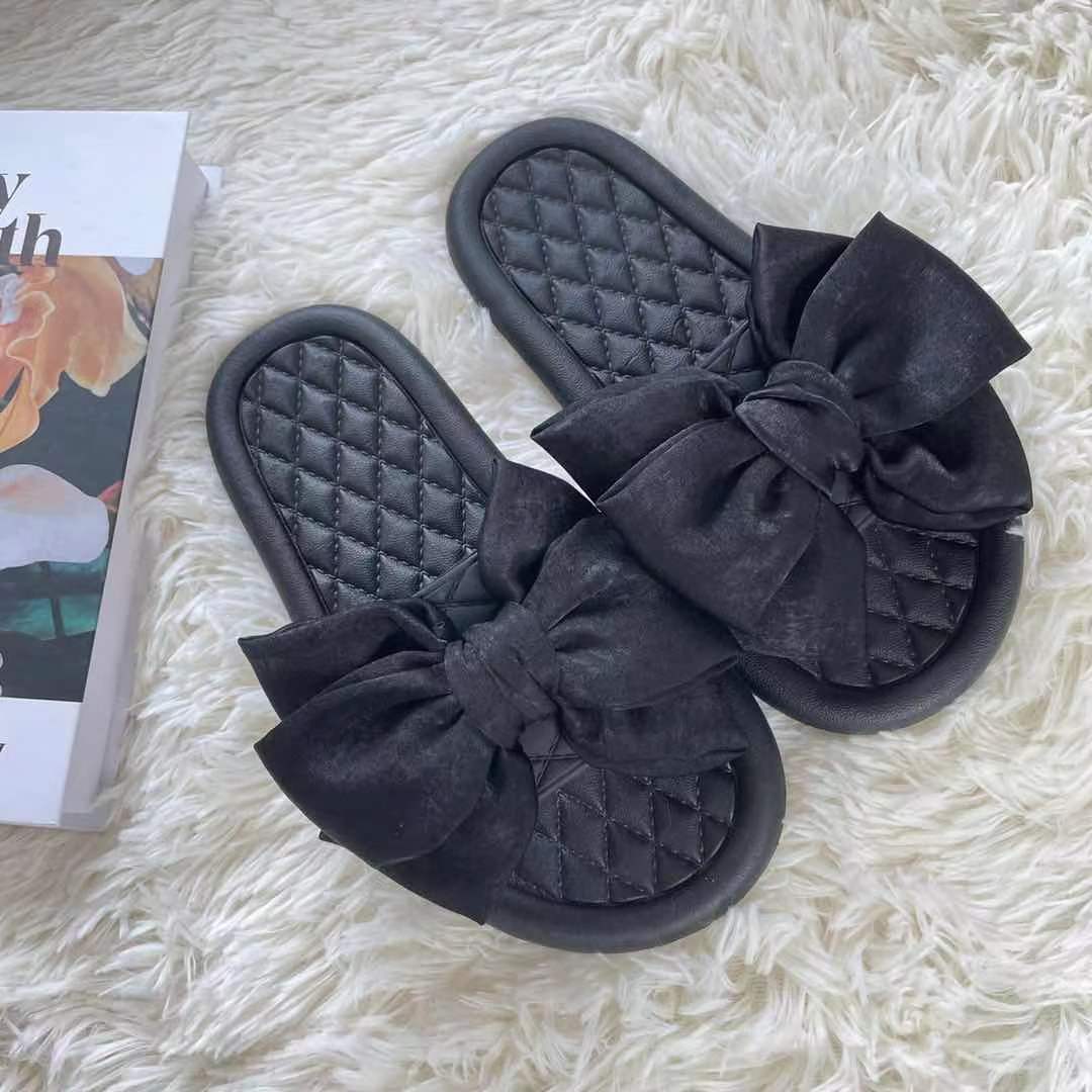 Women's Summer Outdoor Slippers Fashionable All-Match Flat Soft Bottom Indoor Sandals Fairy Wind Beach Bow