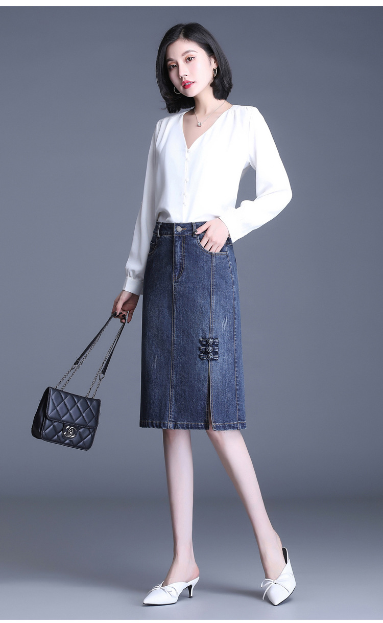 牛仔半身裙女中长款2021春秋季新款裙子高腰包臀a字裙春秋一步裙