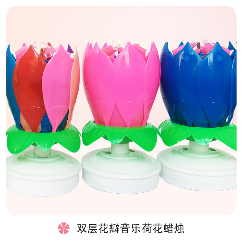 Candle Wholesale Lotus Musical Candle Flowering Birthday Cake Candle Flat Rotating Electronic Lotus Flower Candle