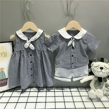 姐弟装儿童韩版兄妹格子夏季男宝衬衫两件套女宝连衣裙新款格子