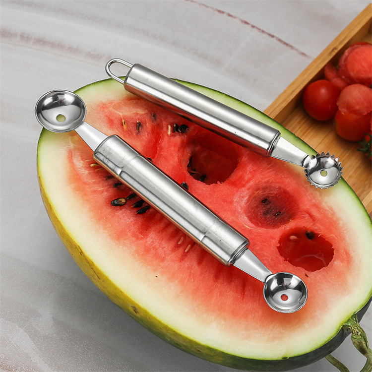 Double-Headed Stainless Steel Fruit Digging Device Watermelon Ball Digging Spoon Carving Knife Fruit Cutter Creative Kitchen Gadget Set