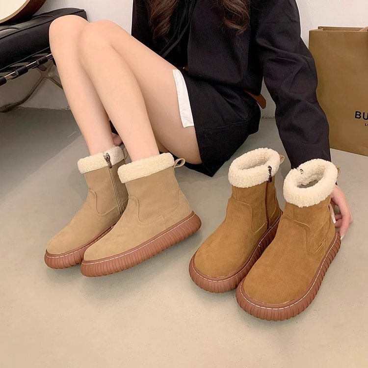 雪地靴2023冬新款加绒保暖棉靴百搭厚底羊羔鞋子女春季高颜值