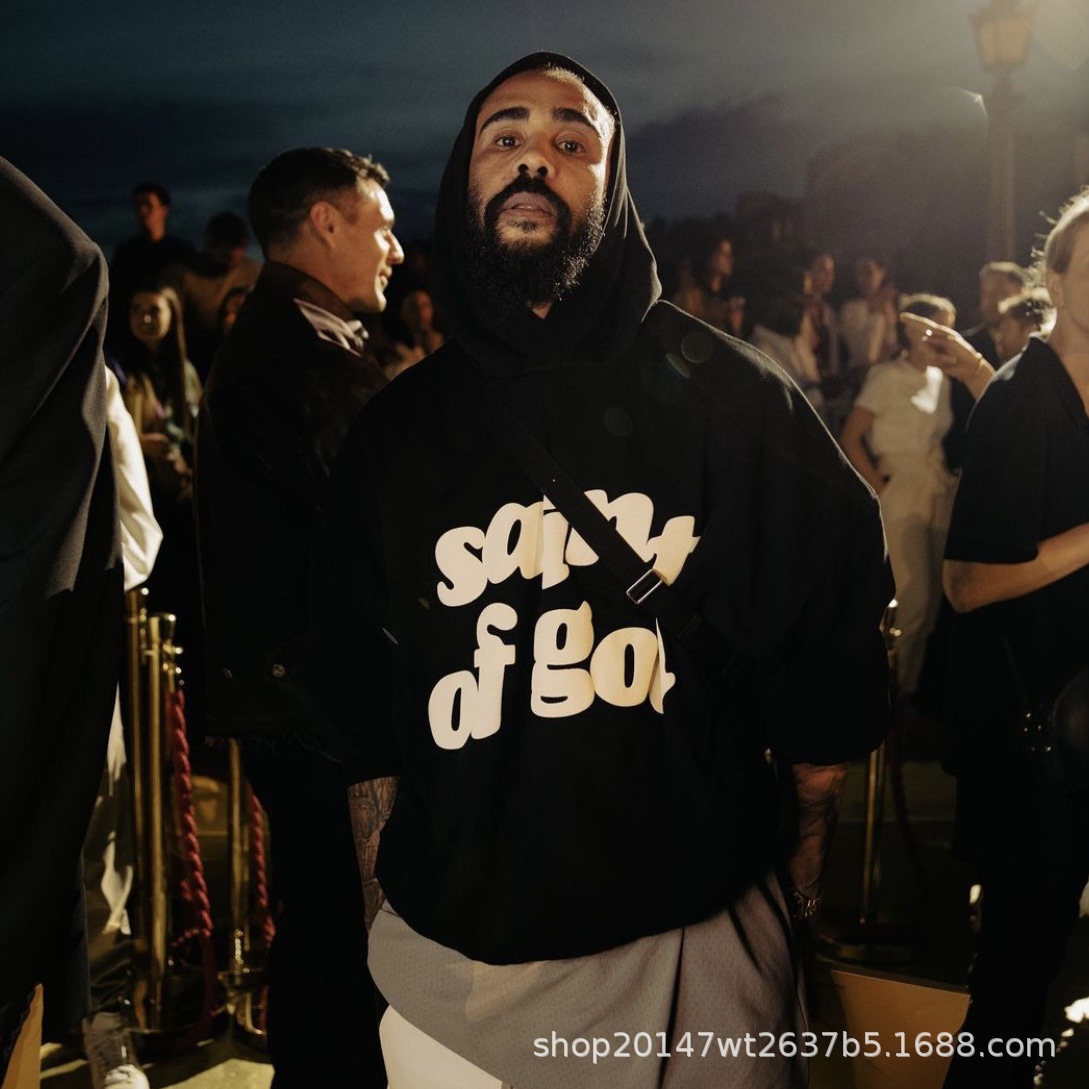 jerry同款fog联名saint of god字母发泡宽松加绒连帽卫衣男帽衫潮