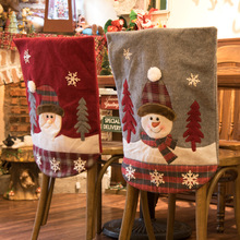 跨境圣诞节椅子套装圣诞装饰用品圣诞节礼物礼品老人雪人椅刺绣套