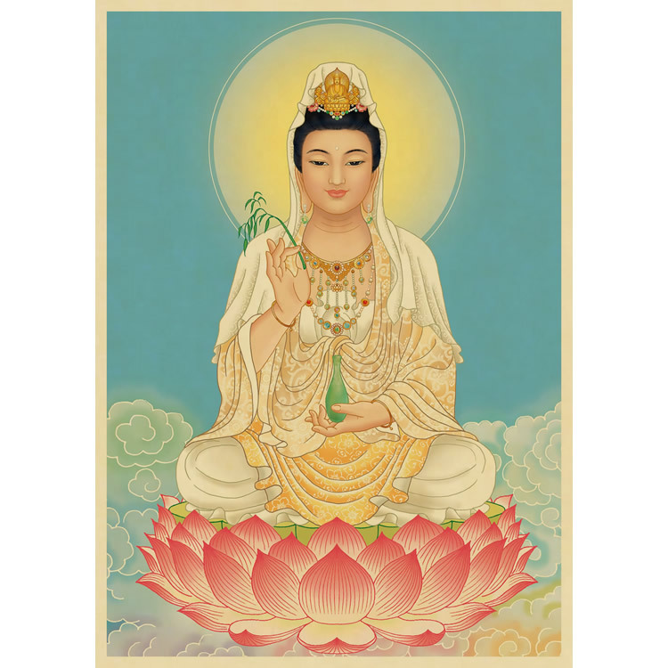 大慈大悲观世音菩萨画像 佛教 镇宅 佛像 牛皮纸画 海报 佛龛