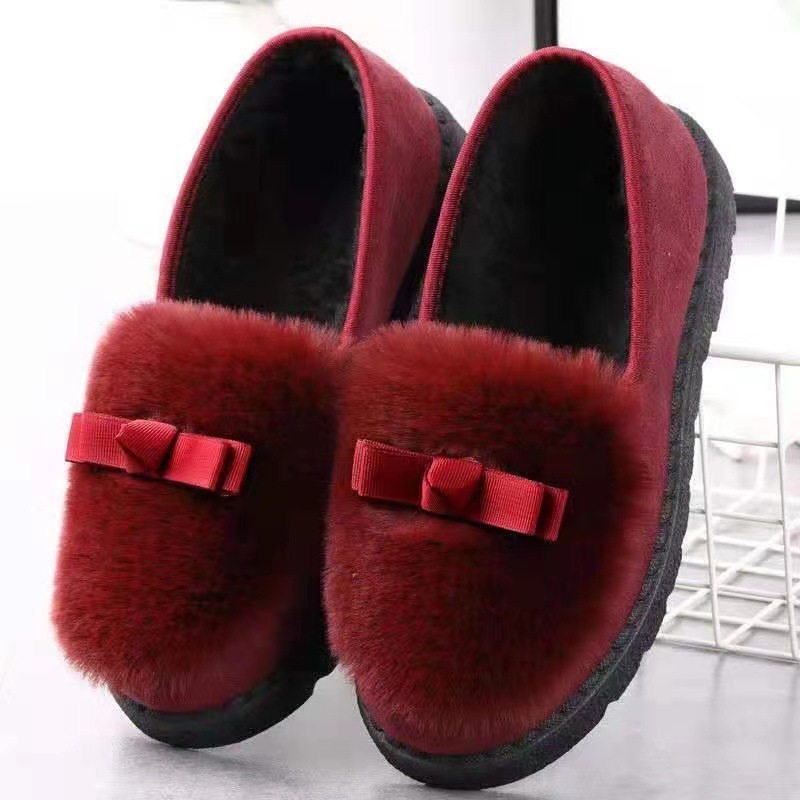 Women's Cotton-Padded Shoes Fall/Winter Students Warm-Keeping Fleece-Lined Fluffy Korean Style Low-Top Flat Lazy Doug Shoes Non-Slip Slip-on