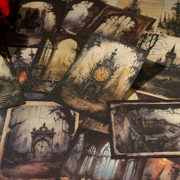 跨境素材纸 沉默歌剧院系列 哥特风复古时钟打底留言手账拼贴4款