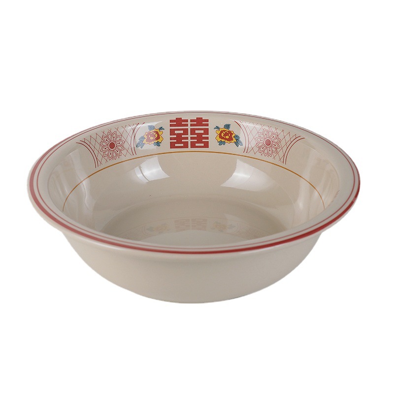 Retro Nostalgic Old-Fashioned RED DOUBLE HAPPINESS Melamine Cutlery Bowl and Plates Cup Commercial Creative Farmhouse Hot Pot Restaurant Featured Noodle Bowl