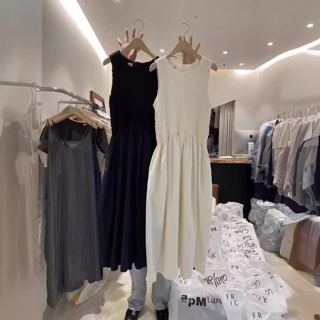 韩国东大门夏装新款法式收腰显瘦拼接圆领无袖气质背心连衣裙女士