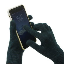 纯色冬季保暖手机触摸屏手套腈纶户外针织魔术夹亮丝手套
