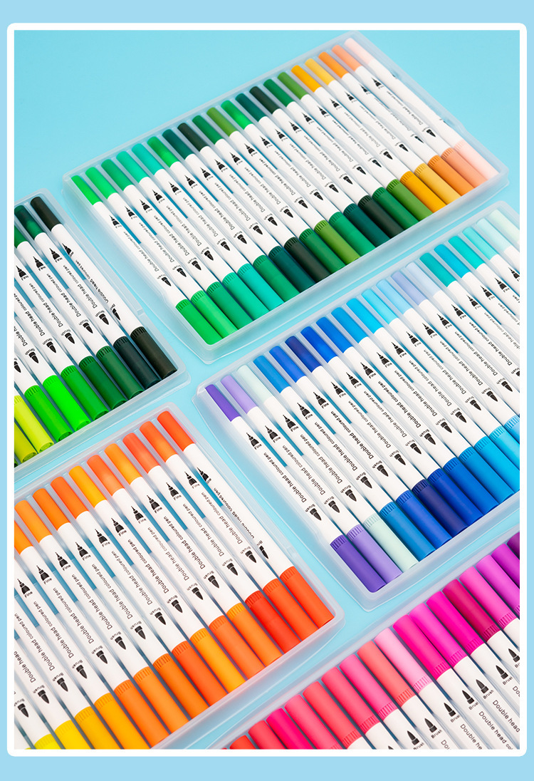 跨境双头水彩笔可水洗100色软头画笔套装儿童绘画彩色勾线笔批发