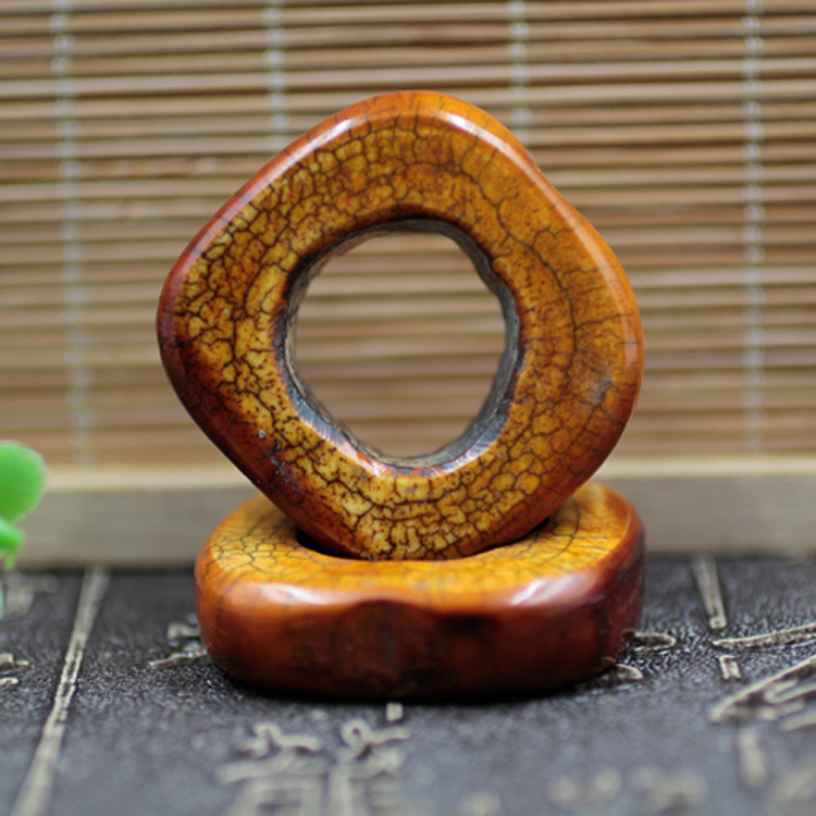 西藏牦牛骨随形平安扣吊坠 做旧炸纹复古色方形挂坠 diy饰品批发