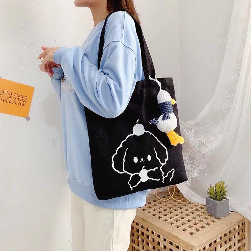 Canvas Bag Women's Shoulder Bag Ins Versatile Simple and Fresh Artistic Handbag Korean Style Cute Student Canvas Bag