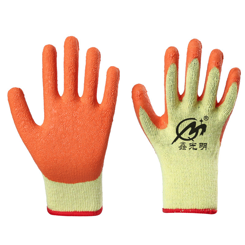 Ten Needle Wrinkle Gloves Glue Wrinkle Labor Protection Gloves Wear-Resistant Non-Slip Labor Protection Gloves Cotton Thread Rubber Coated Gloves