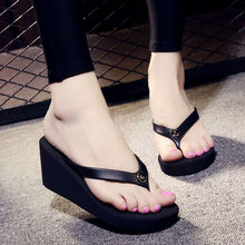 新款韩版个性时尚高跟黑色人字拖女夏厚底松糕夹脚凉拖鞋