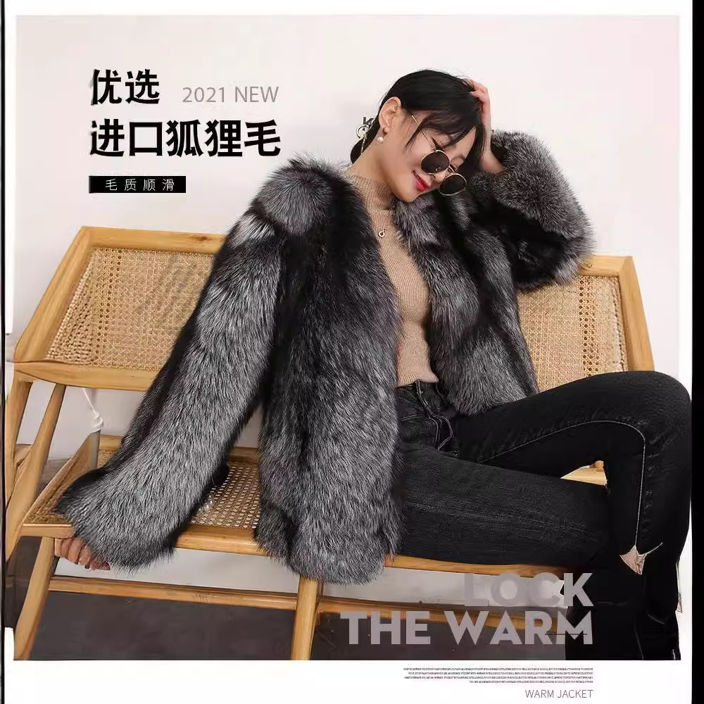 圣裘妃24冬季新款进口芬兰狐狸毛中长款整皮皮草外套少女私人
