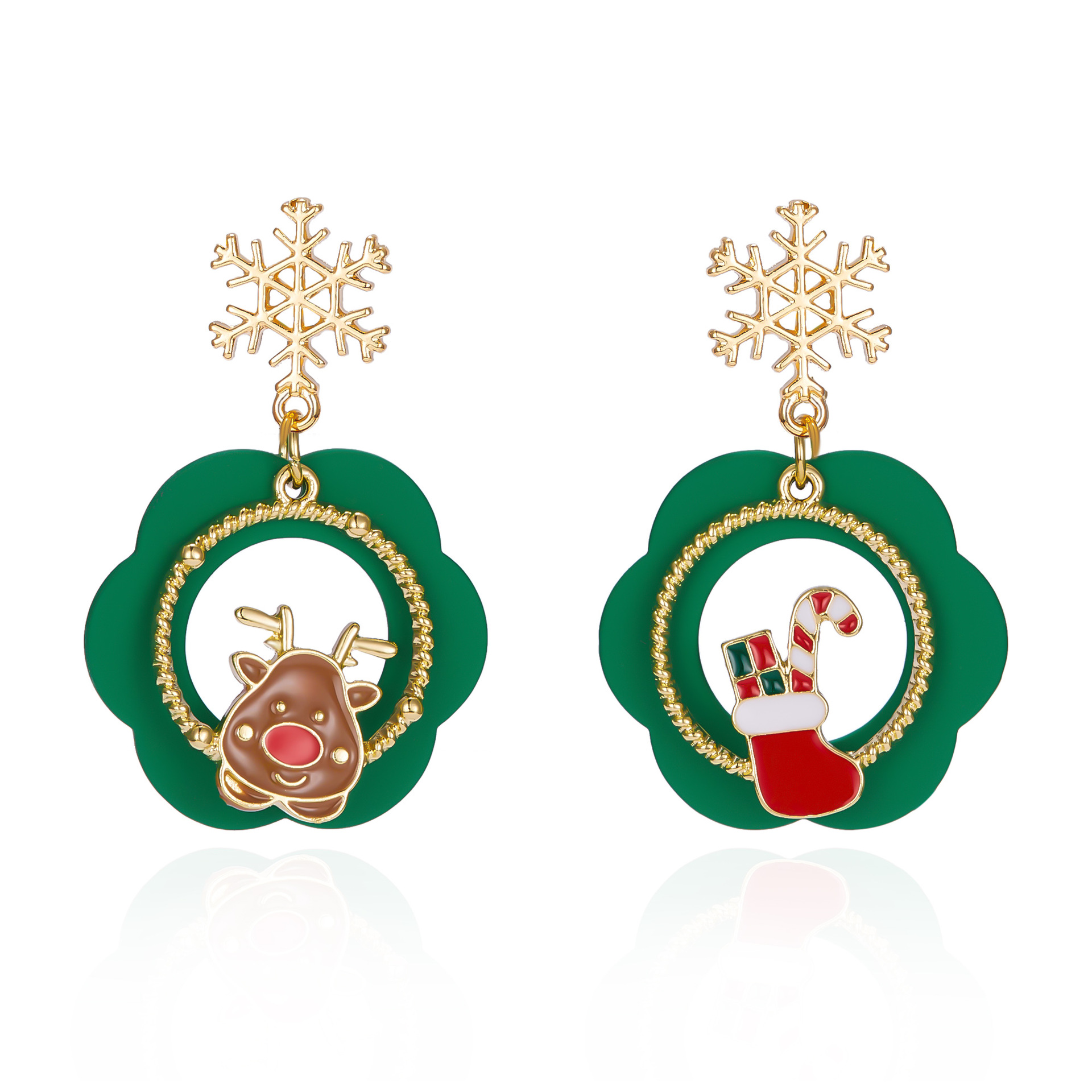 Cross-Border New Arrival Christmas Tree Cane Snowflake Flower Santa Claus Earrings Types a and B Asymmetric Christmas Stud Earrings Earrings