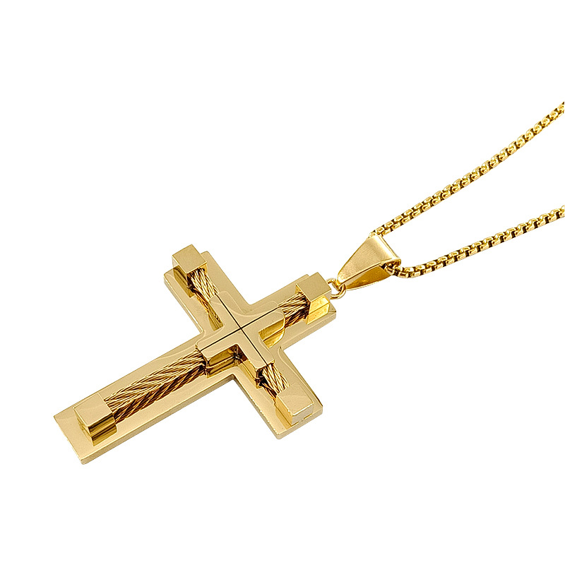 电商货源不锈钢饰品钢丝绳十字架吊坠挂件潮男钛钢项链现货批发