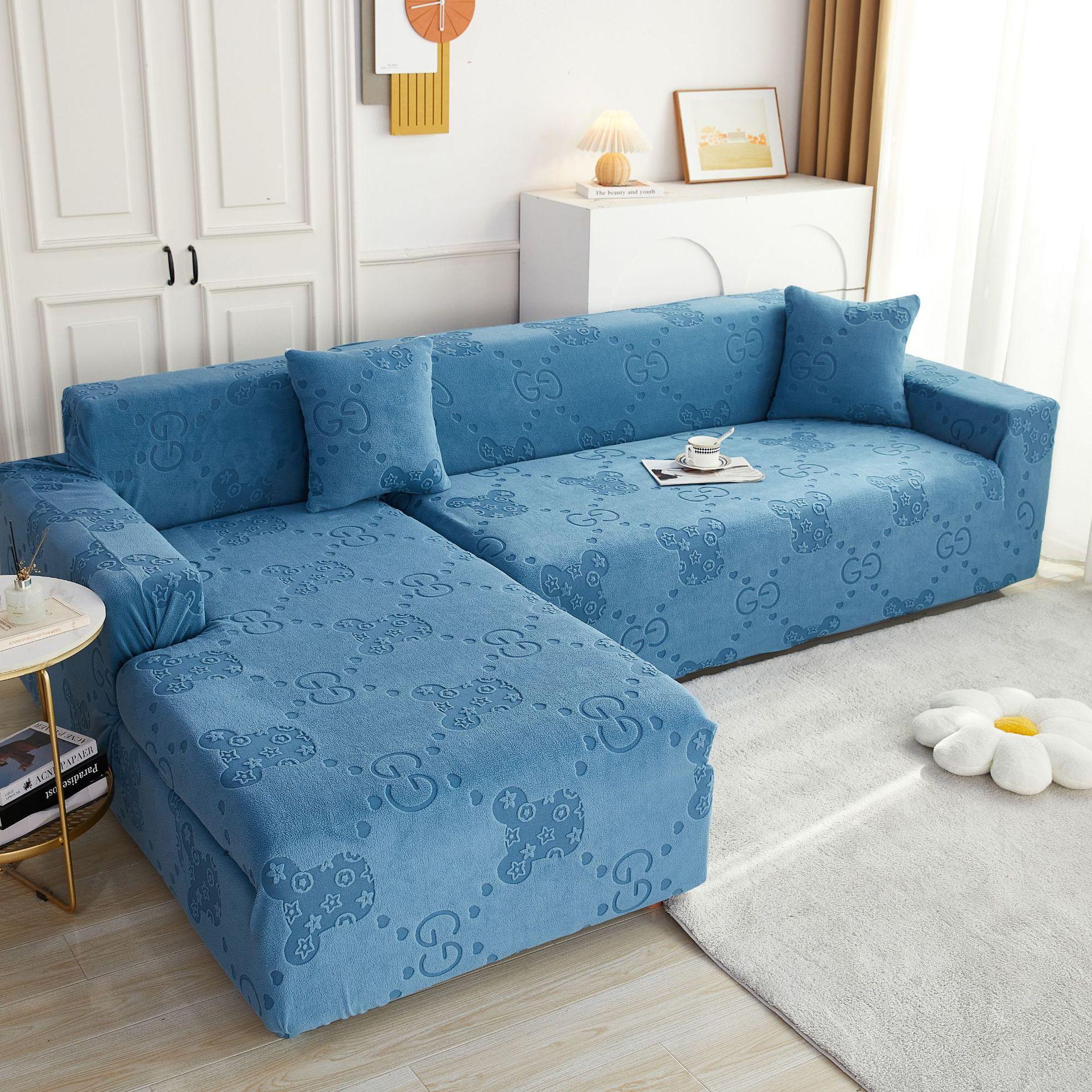 跨境加厚立体提花绒全包弹力沙发套 可爱熊弹力防滑贵妃沙发罩