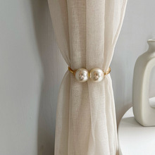 厂家直销窗帘绑带珍珠免打孔弹簧金属珍珠窗帘扣窗帘绑带批发