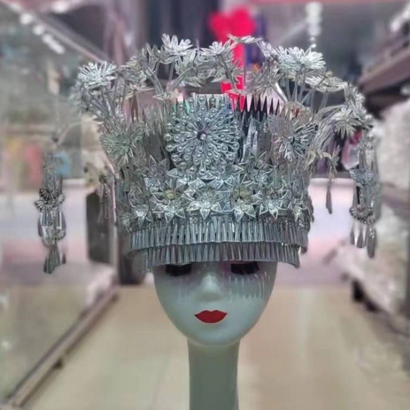 新款少数民族银饰帽子苗族侗族头饰头戴帽子搭配各种少数民族服装