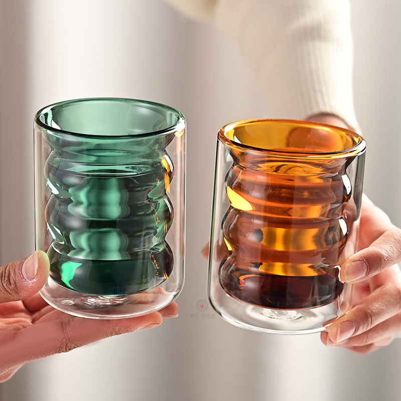 Color Double-Layer Cup Coffee Cup round Cup Glass Cup Heat-Resistant Scented Tea Cup Tea Cup Transparent Heat Insulation Milk Cup