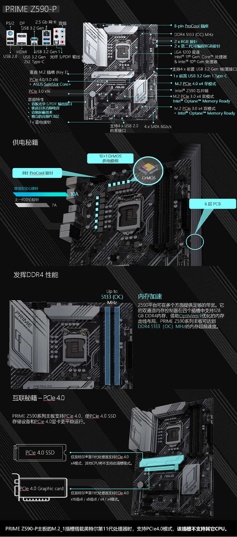 适用于asus/华硕 prime z590-p 大板游戏办公台式机电脑atx主板