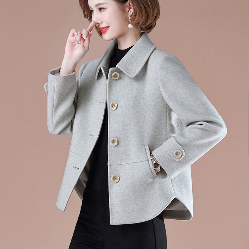 妈妈春装毛呢外套中年妇女上衣洋气中老年女春秋气质呢子大衣短款