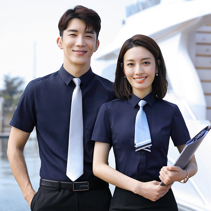 行政人员工作服白色棉衬衣短袖职业装男女同款衬衫修身工作服夏季