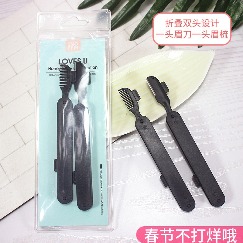 Sandiyipin Folding Eye-Brow Knife Female Beginner Sharp Micro Tooth 2 Pcs Double-Headed Eyebrow Scraper Small Headband Brow Groomer