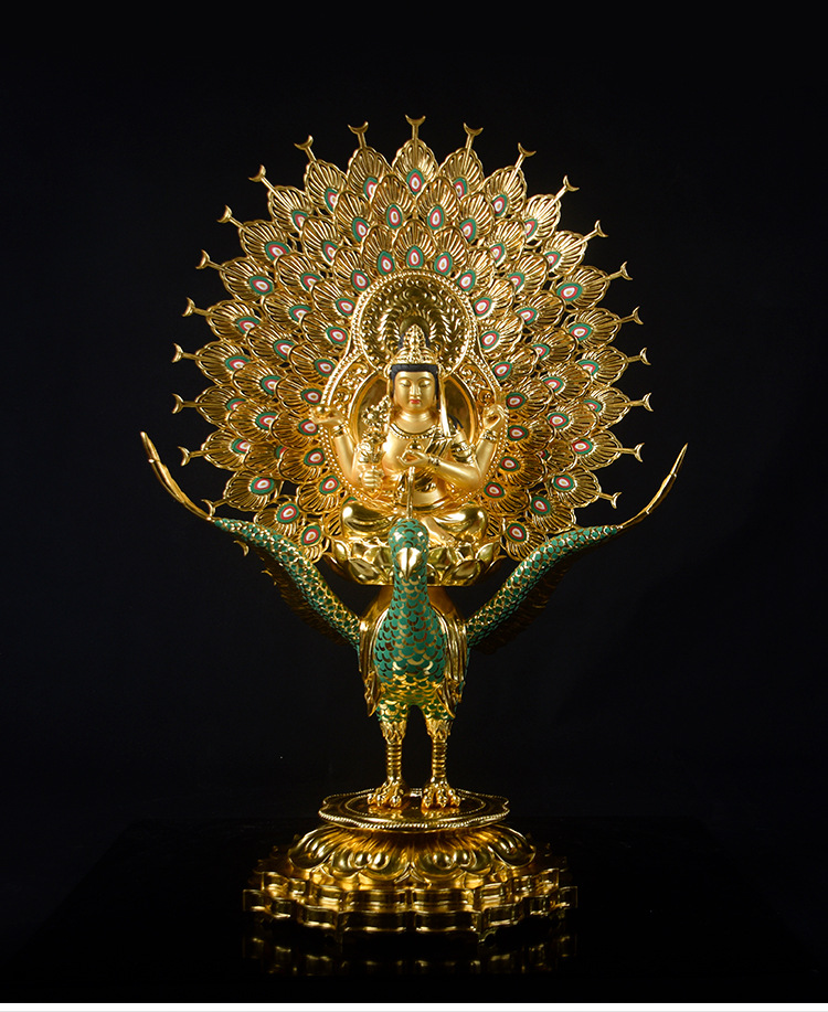 日本孔雀明王木雕佛像厂家寺庙佛堂工艺品摆件 厂家直销迎善永安