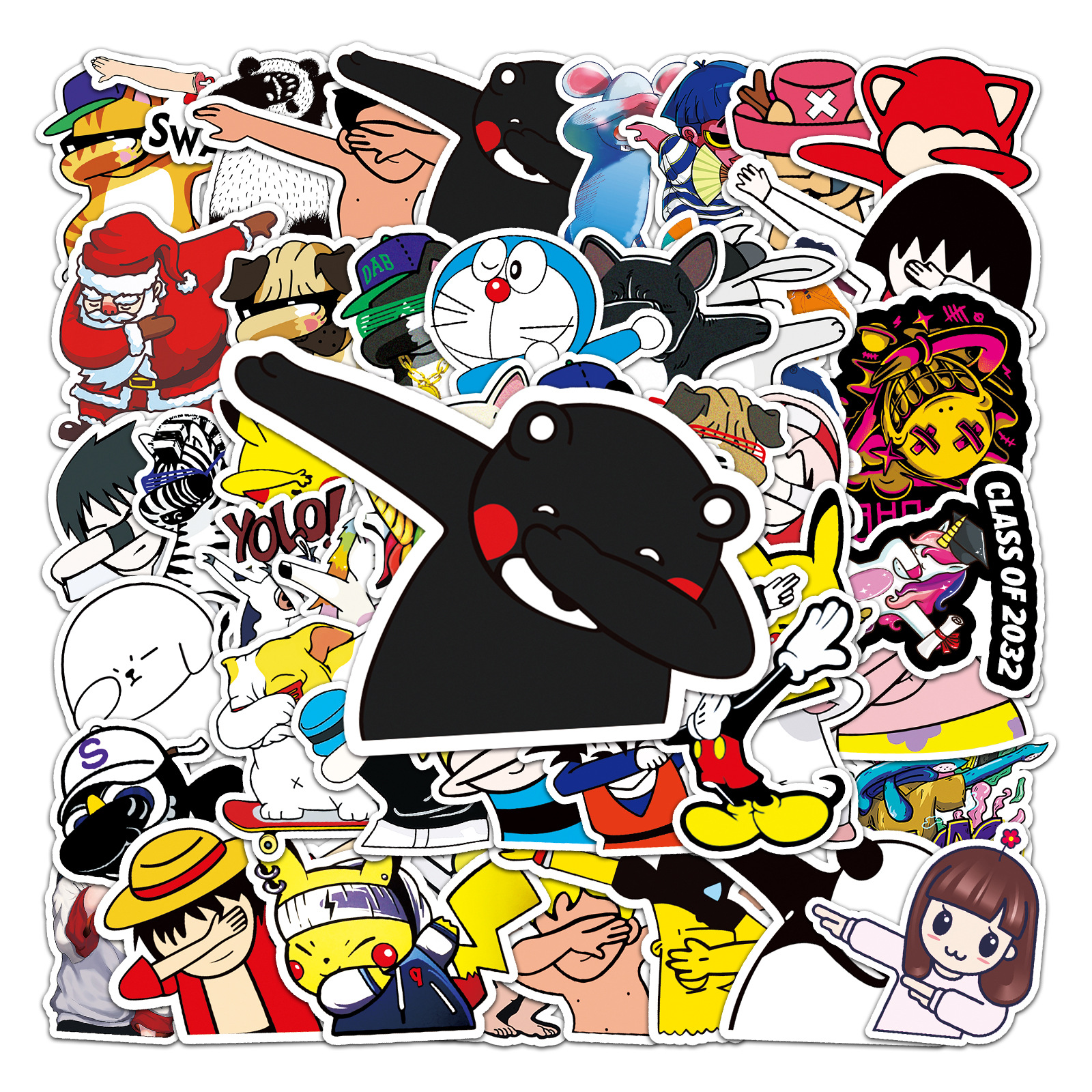 50张卡通人物遮脸手势贴纸 行李箱旅行箱汽车机车防水涂鸦贴纸