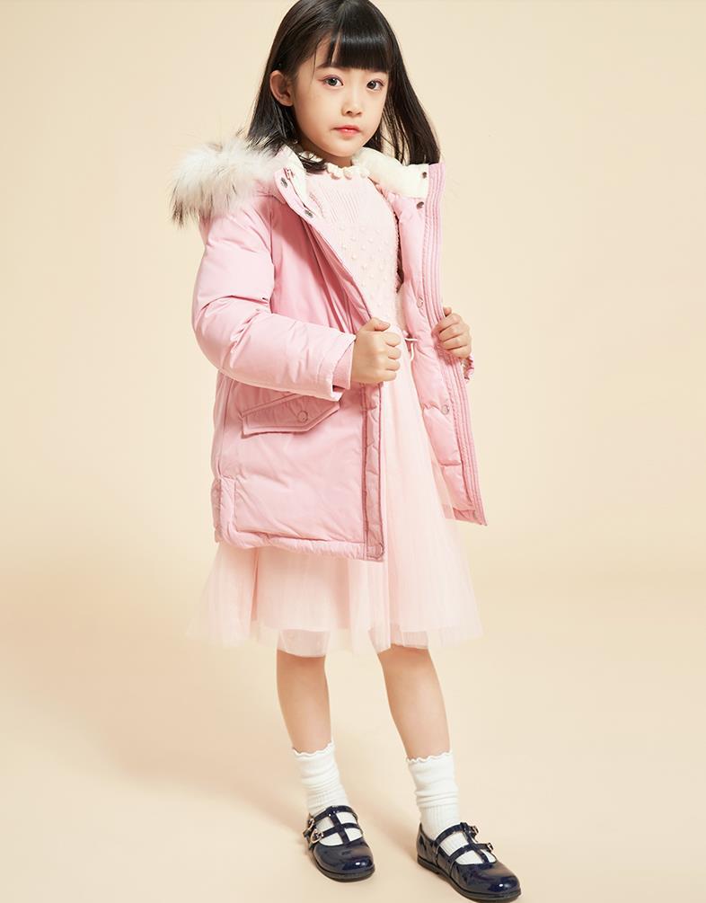 tw现货小熊童装21冬季中长款女童连帽保暖羽绒服tkjd214t5