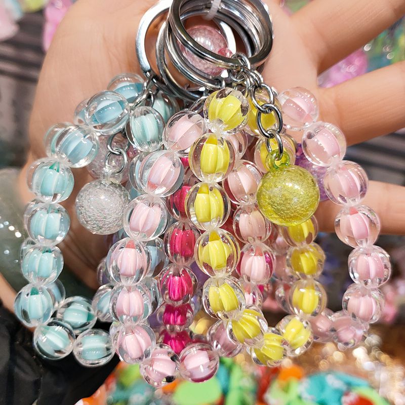 小清新串珠花朵手链diy手腕绳钥匙扣通用手机壳挂件糖果色手提链
